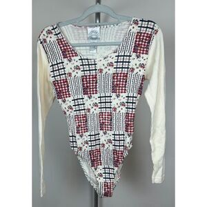 Vintage 90s Y2K Patchwork Thermal Floral NOS NWT Bodysuit M Cottagecore Fairy